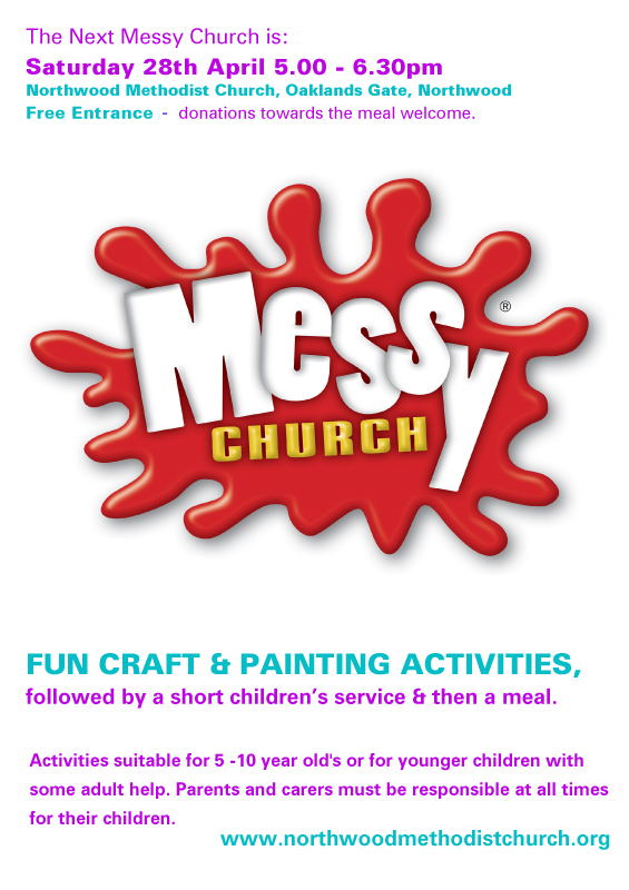 messy church at northwood methodist church, 28 April, 5pm