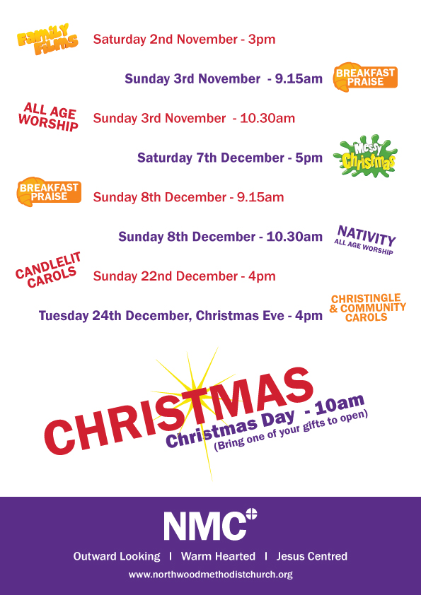 Calendar of Christmas events at Northwood Methodist Church. 